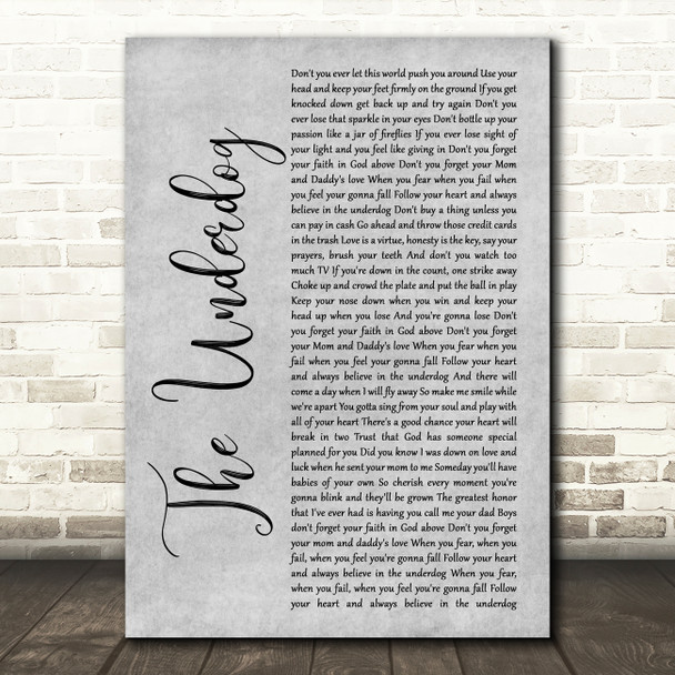 Aaron Watson The Underdog Grey Rustic Script Song Lyric Art Print