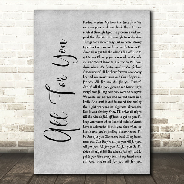 Iration All For You Grey Rustic Script Song Lyric Art Print