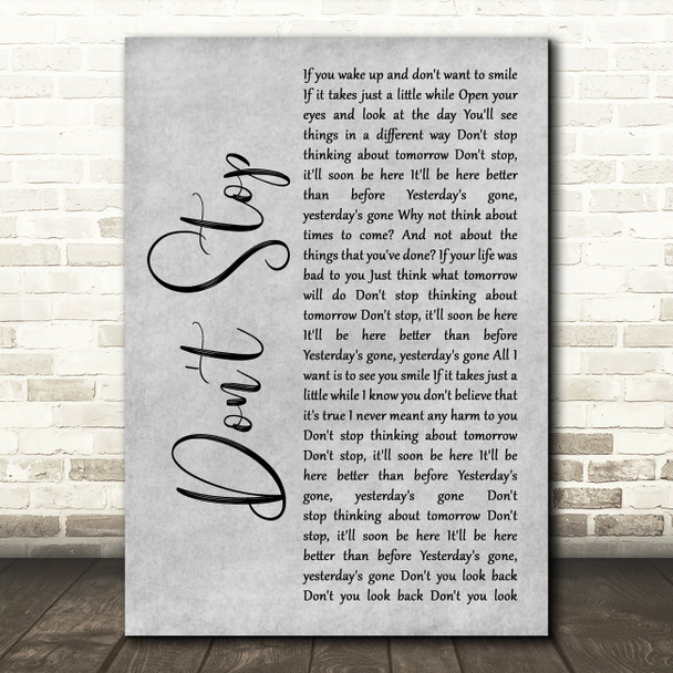 Fleetwood Mac Don't Stop Grey Rustic Script Song Lyric Art Print