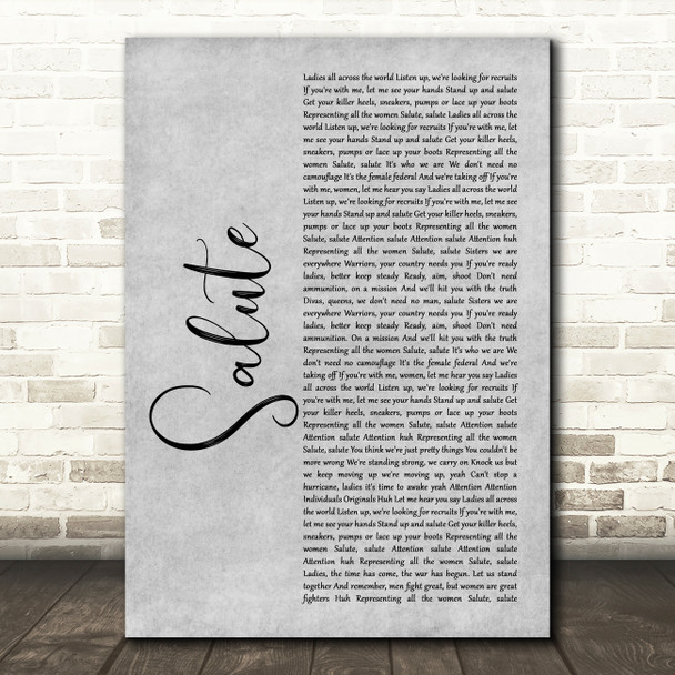 Little Mix Salute Grey Rustic Script Song Lyric Art Print