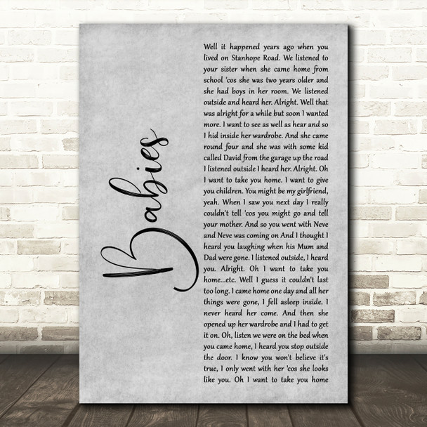 Pulp Babies Grey Rustic Script Song Lyric Art Print