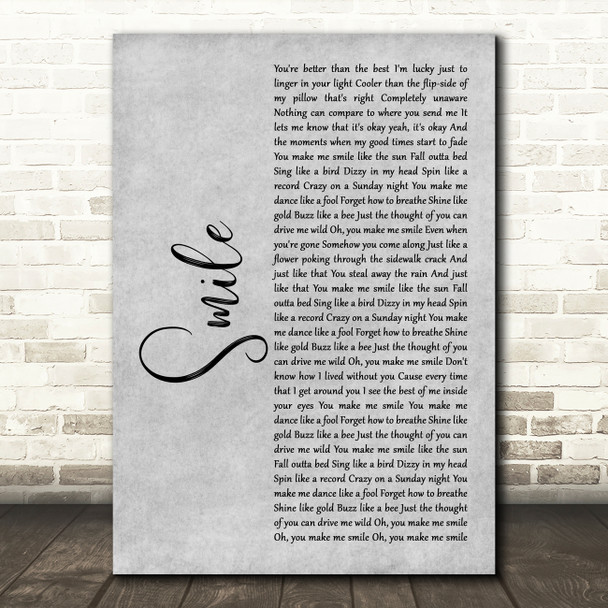 Uncle Kracker Smile Grey Rustic Script Song Lyric Art Print