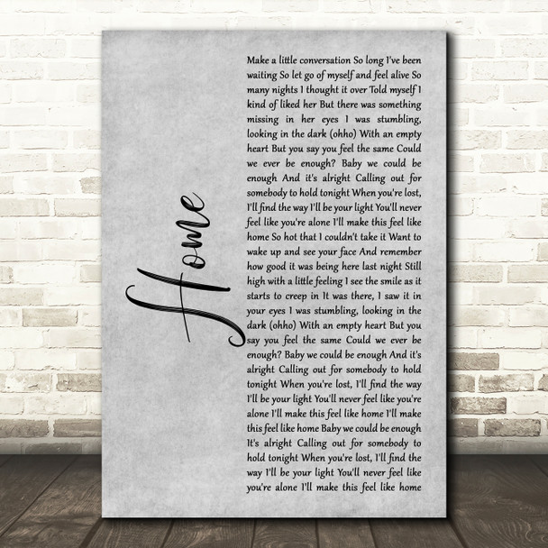 One Direction Home Grey Rustic Script Song Lyric Art Print