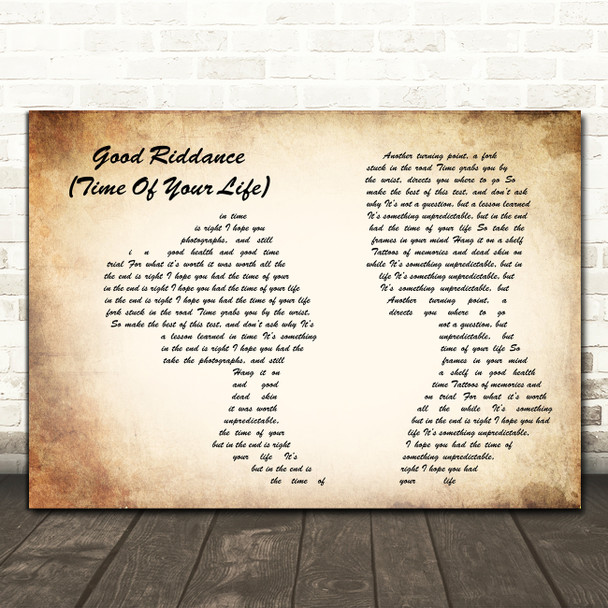 Green Day Good Riddance (Time Of Your Life) Man Lady Couple Song Lyric Art Print