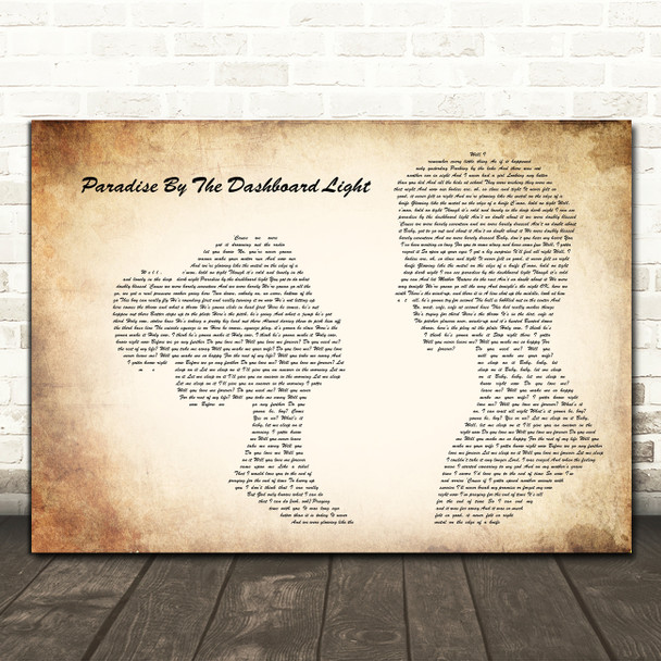 Meat Loaf Paradise By The Dashboard Light Man Lady Couple Song Lyric Art Print Meat Loaf Paradise By The Dashboard Light Man Lady Couple Song Lyric Art Print