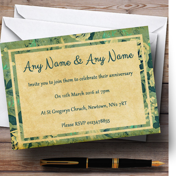 Vintage Blue Turquoise  Floral Postcard Style Personalized Anniversary Party Invitations