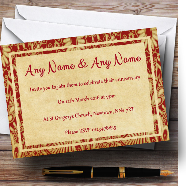 Vintage Royal Red Postcard Style Personalized Anniversary Party Invitations