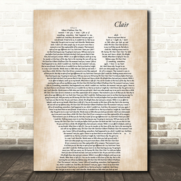 Gilbert O`Sullivan CLAIR Mother & Baby Song Lyric Art Print