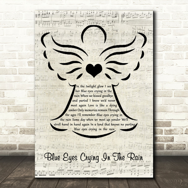 Willie Nelson Blue Eyes Crying In The Rain Music Script Angel Song Lyric Art Print