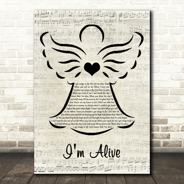 Celine Dion I'm Alive Music Script Angel Song Lyric Art Print