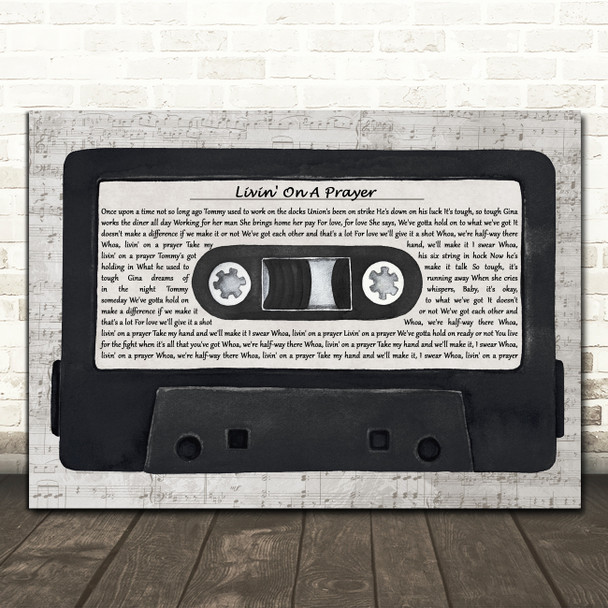 Bon Jovi Livin' On A Prayer Music Script Cassette Tape Song Lyric Art Print