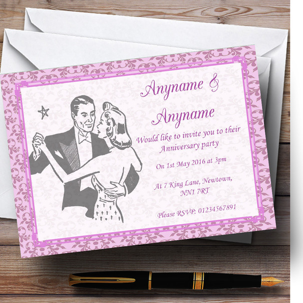 Pink Classic Vintage Personalized Anniversary Party Invitations