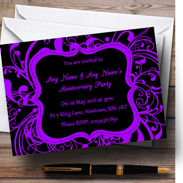 Black & Purple Swirl Deco Personalized Anniversary Party Invitations