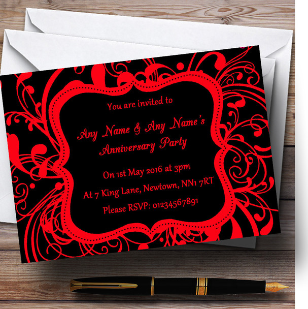 Black & Red Swirl Deco Personalized Anniversary Party Invitations