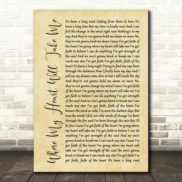 Russell Watson Where My Heart Will Take Me Rustic Script Song Lyric Art Print