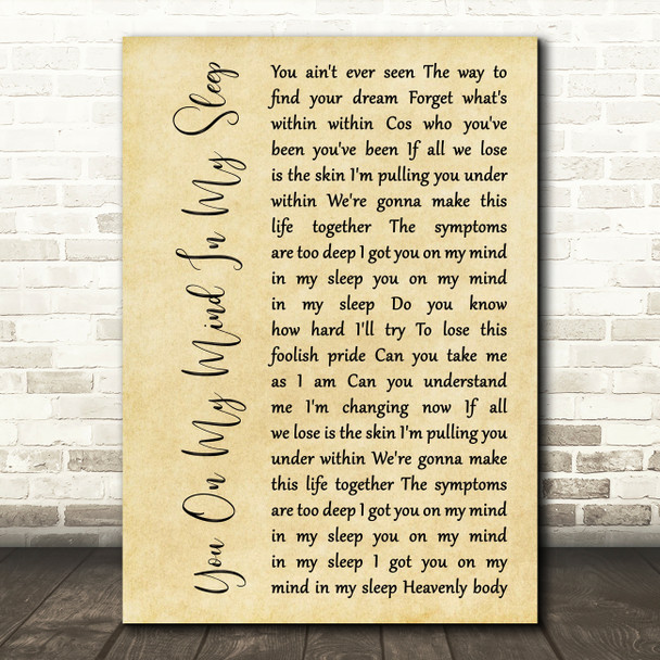 Richard Ashcroft You On My Mind In My Sleep Rustic Script Song Lyric Art Print