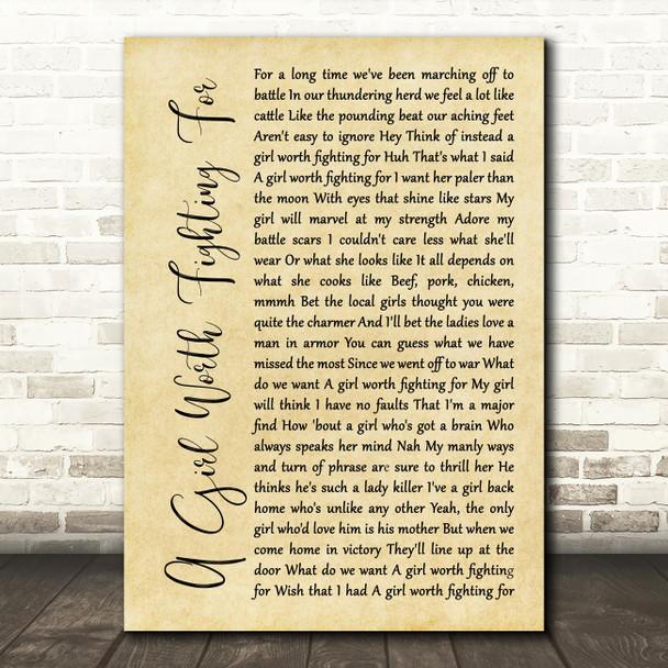 Mulan A Girl Worth Fighting For Rustic Script Song Lyric Art Print