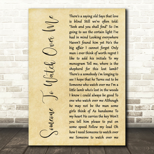 Julia Fordham Someone To Watch Over Me Rustic Script Song Lyric Art Print