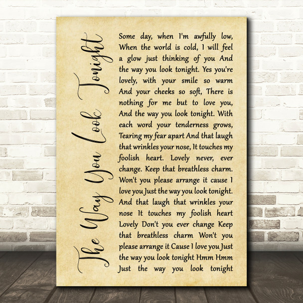 Fred Astaire The Way You Look Tonight Rustic Script Song Lyric Art Print