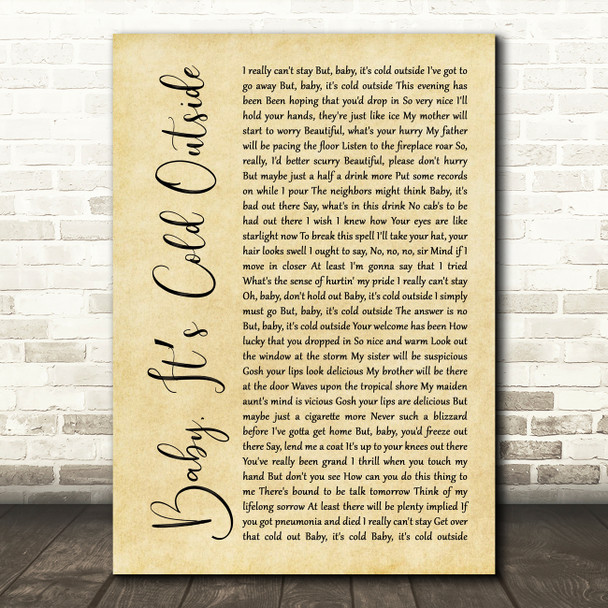 Dean Martin Baby, Its Cold Outside Rustic Script Song Lyric Art Print