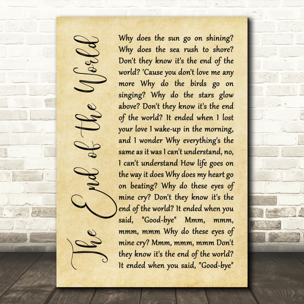 Skeeter Davis The End of the World Rustic Script Song Lyric Art Print