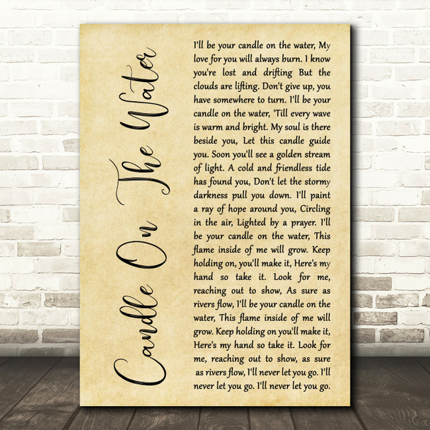 Helen Reddy Candle On The Water Rustic Script Song Lyric Art Print