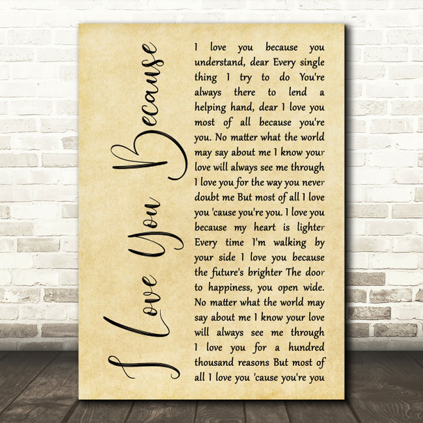 Jim Reeves I Love You Because Rustic Script Song Lyric Art Print Jim Reeves I Love You Because Rustic Script Song Lyric Art Print