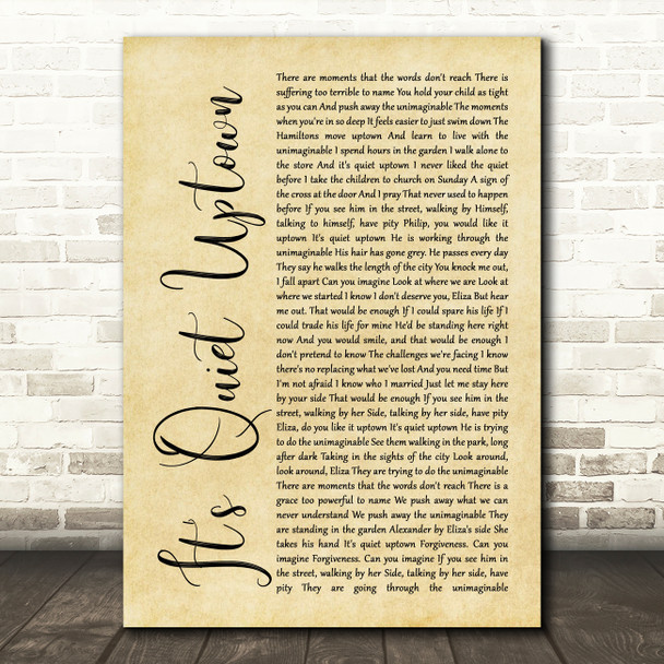 Original Broadway Cast Of Hamilton It's Quiet Uptown Rustic Script Song Lyric Art Print