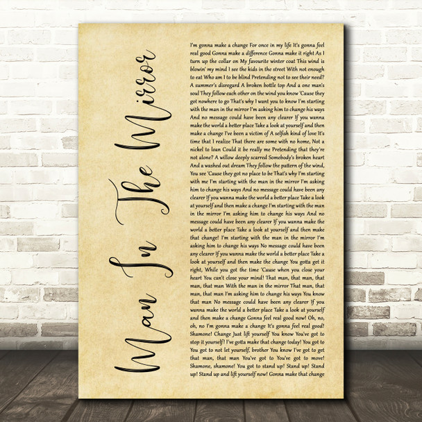 Michael Jackson Man In The Mirror Rustic Script Song Lyric Art Print