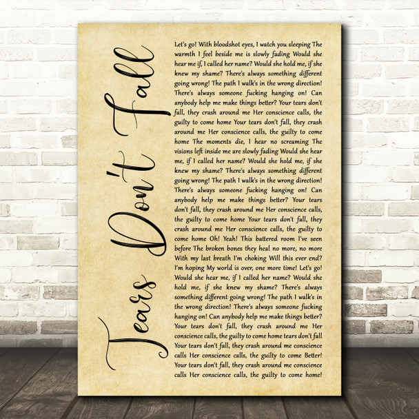 Bullet for My Valentine Tears Dont Fall Rustic Script Song Lyric Art Print