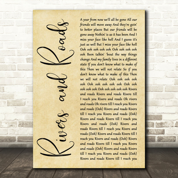 The Head and the Heart Rivers and Roads Rustic Script Song Lyric Art Print