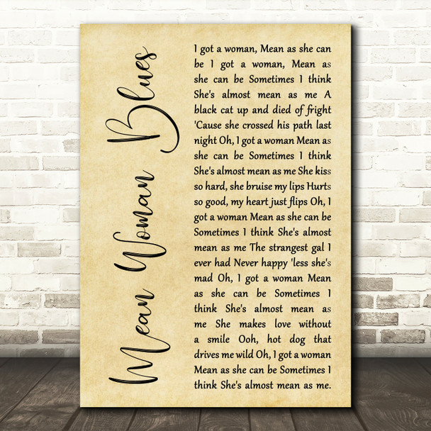 Elvis Presley Mean Woman Blues Rustic Script Song Lyric Art Print