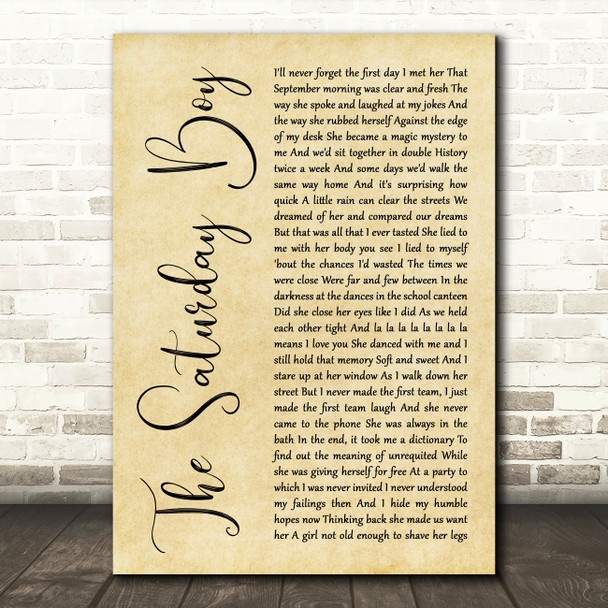 Billy Bragg The Saturday Boy Rustic Script Song Lyric Art Print