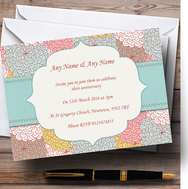 Vintage Flowers Deco Personalized Anniversary Party Invitations