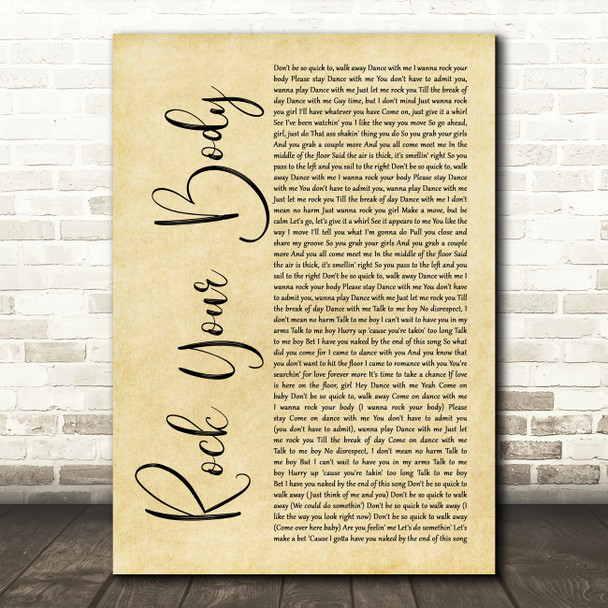 Justin Timberlake Rock Your Body Rustic Script Song Lyric Art Print