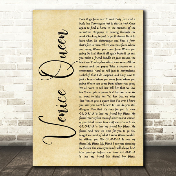 Red Hot Chili Peppers Venice Queen Rustic Script Song Lyric Art Print