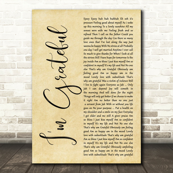 Pressure I'm Grateful Rustic Script Song Lyric Art Print