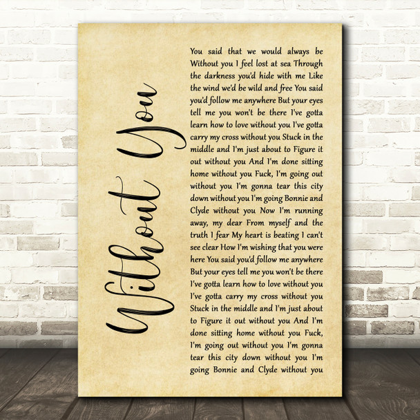 Avicii feat Sandro Cavazza Without You Rustic Script Song Lyric Art Print