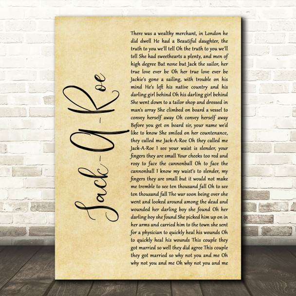 Grateful Dead Jack-A-Roe Rustic Script Song Lyric Art Print