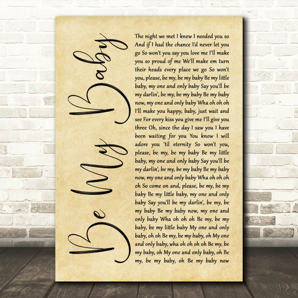 The Ronettes Be My Baby Rustic Script Song Lyric Art Print