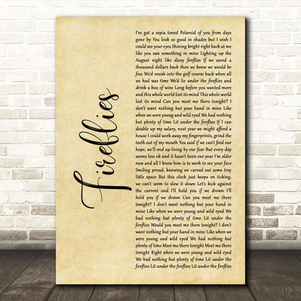 Dave Hause Fireflies Rustic Script Song Lyric Art Print