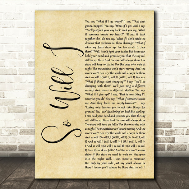 Ben Platt So Will I Rustic Script Song Lyric Art Print