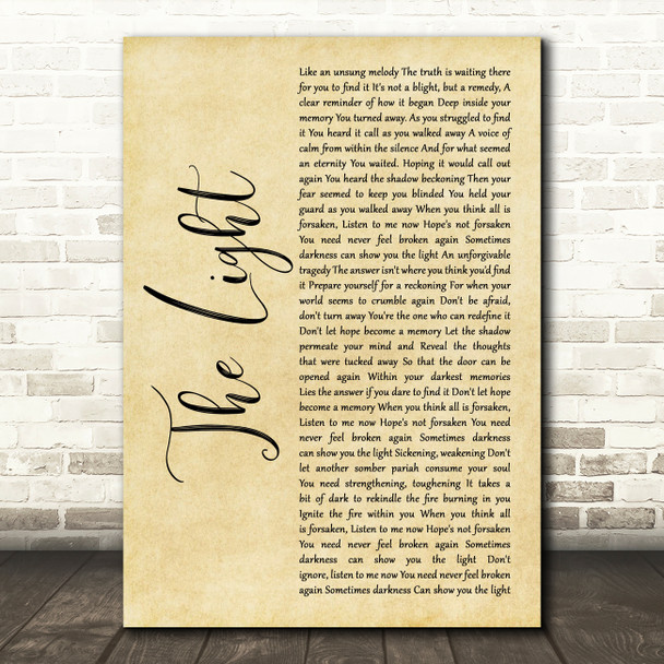 Disturbed The Light Rustic Script Song Lyric Art Print