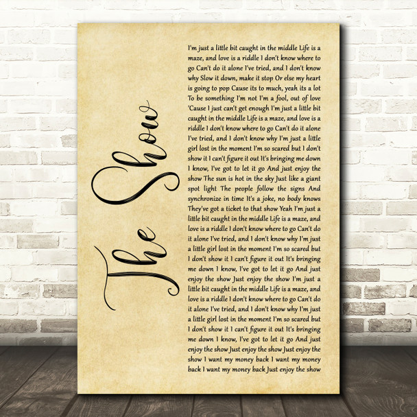 Lenka The Show Rustic Script Song Lyric Art Print