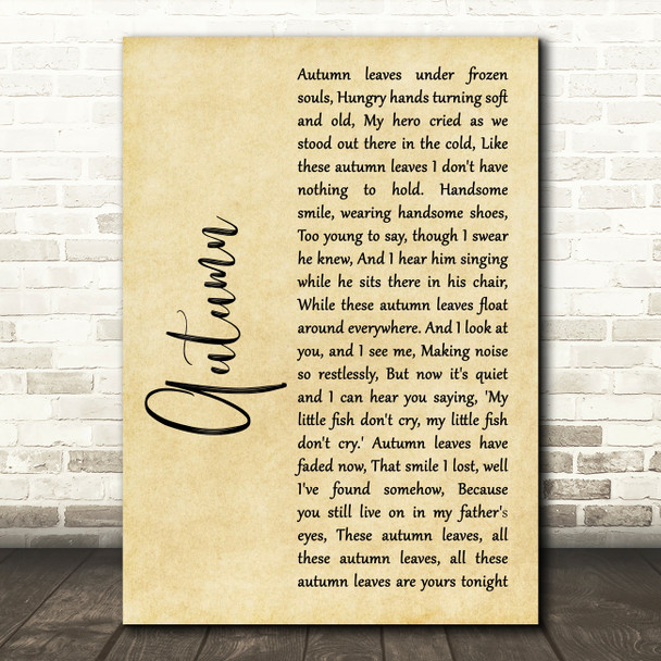 Paolo Nutini Autumn Rustic Script Song Lyric Art Print