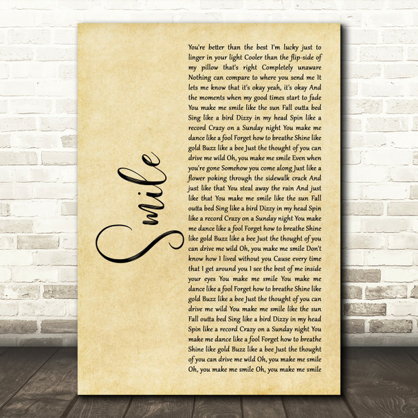 Uncle Kracker Smile Rustic Script Song Lyric Art Print