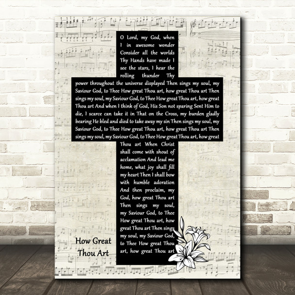 Carrie Underwood How Great Thou Art Music Script Christian Memorial Cross Song Lyric Art Print
