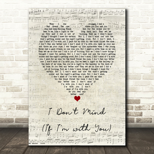 Brian Fallon I Don't Mind (If I'm with You) Script Heart Song Lyric Art Print