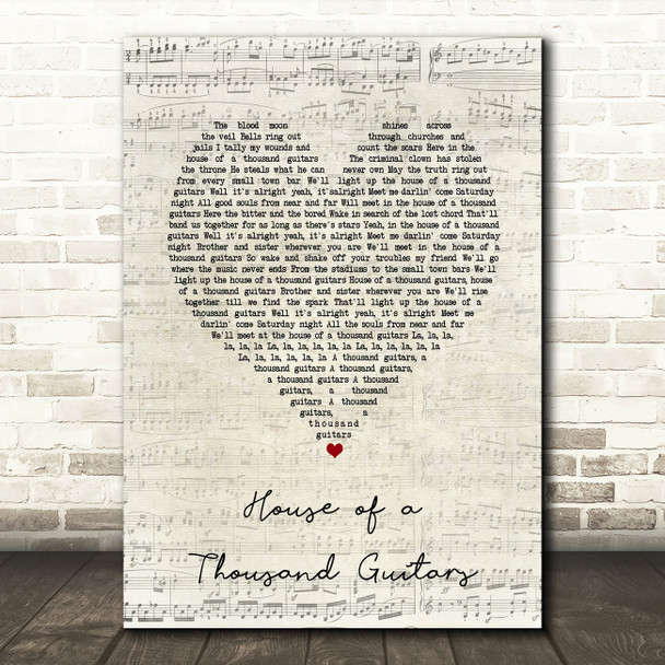 Bruce Springsteen House of a Thousand Guitars Script Heart Song Lyric Art Print