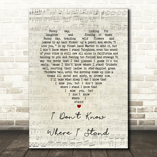 Joni Mitchell I Don't Know Where I Stand Script Heart Song Lyric Art Print